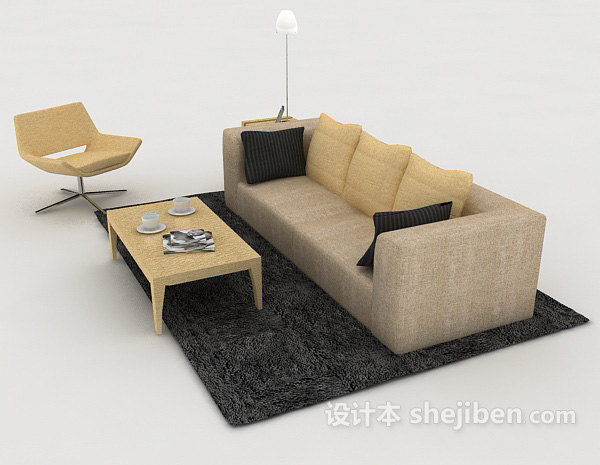 设计本家居棕黄色组合沙发3d模型下载