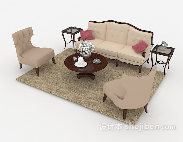免费简欧组合沙发3d模型下载
