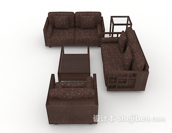 设计本新中式实木家居组合沙发3d模型下载