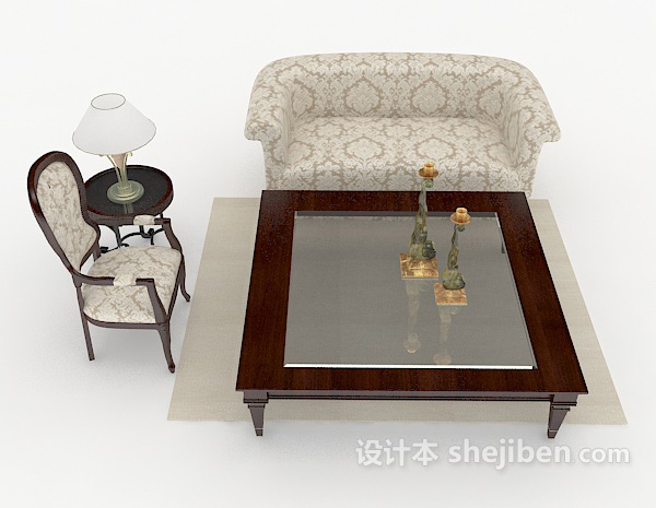 欧式风格欧式简单家居组合沙发3d模型下载