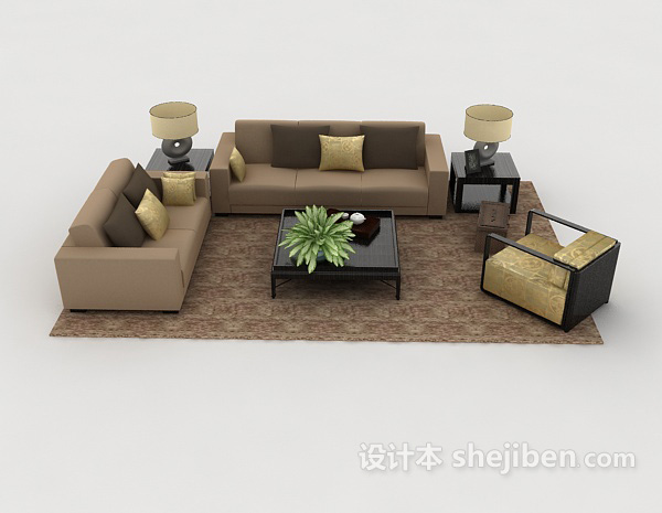 现代风格现代家居简约棕色组合沙发3d模型下载