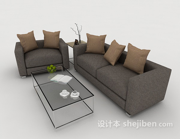 免费灰色系组合沙发3d模型下载