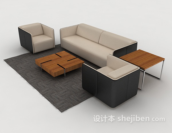 免费现代简约灰棕色组合沙发3d模型下载
