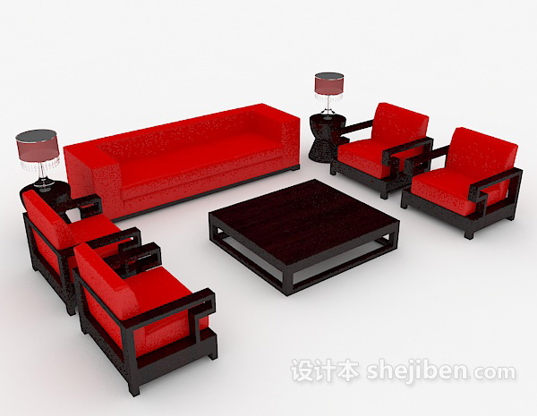新中式风格家居组合沙发3d模型下载