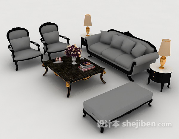 设计本欧式风格家居型组合沙发3d模型下载