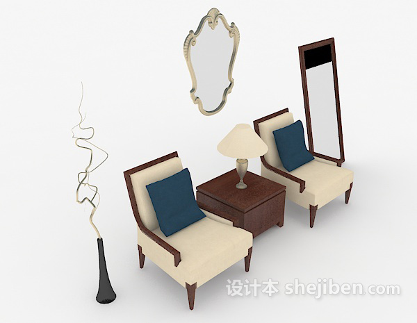 新中式居家单人沙发3d模型下载