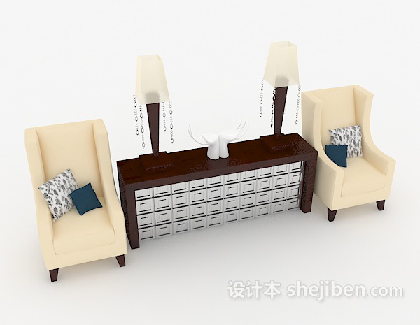 木质简约桌椅组合3d模型下载
