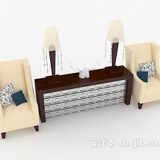 木质简约桌椅组合3d模型下载