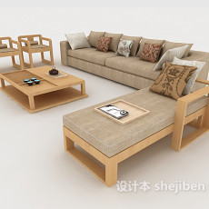 家居木质浅棕色组合沙发3d模型下载