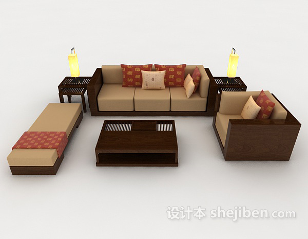 现代风格现代简约家居棕色组合沙发3d模型下载