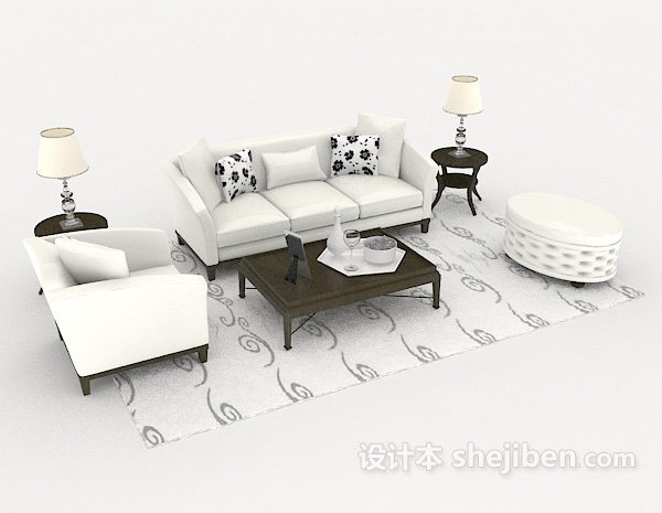 现代白色简约组合沙发