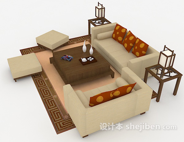 设计本中式居家组合沙发3d模型下载
