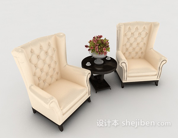 浅黄色单人沙发组合3d模型下载