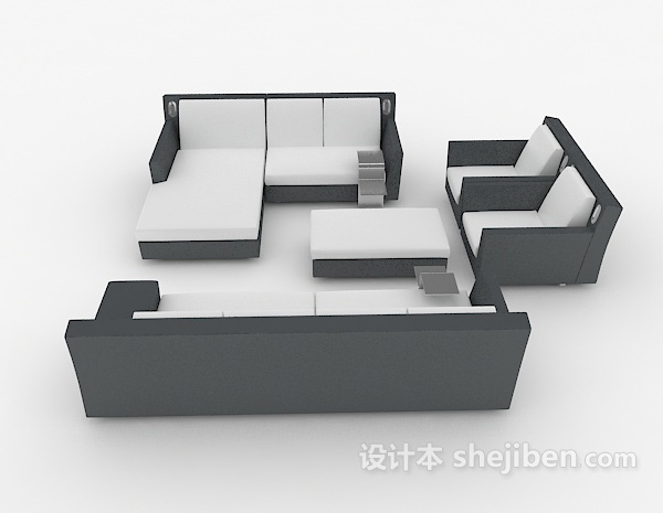 免费现代灰白色组合沙发3d模型下载