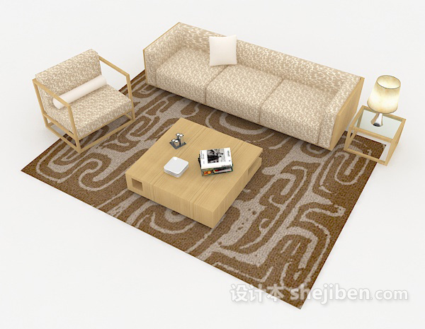 免费木质简约黄色组合沙发3d模型下载