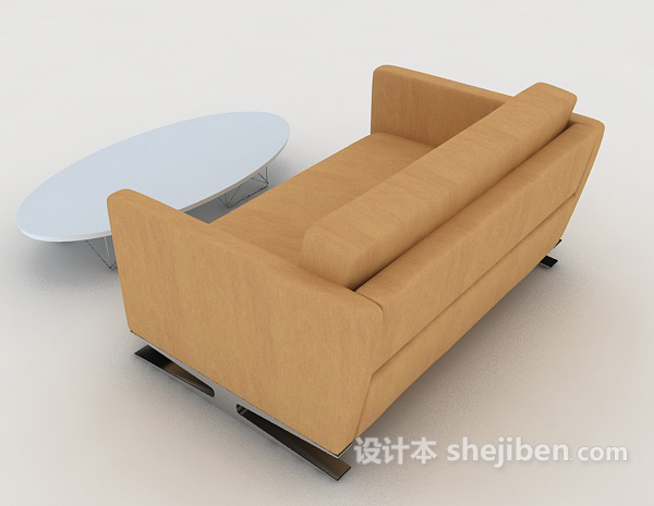 设计本家居休闲棕色双人沙发3d模型下载