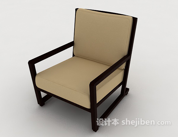 免费现代简约木质单人沙发3d模型下载