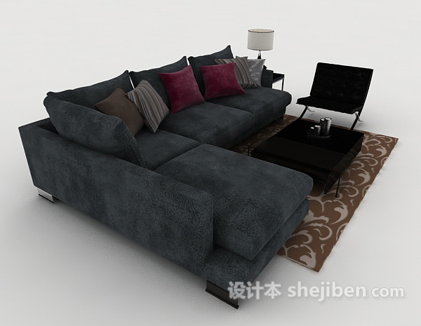 设计本深蓝色休闲组合沙发3d模型下载
