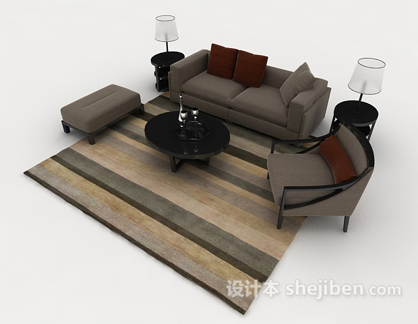 简约灰色商务组合沙发3d模型下载