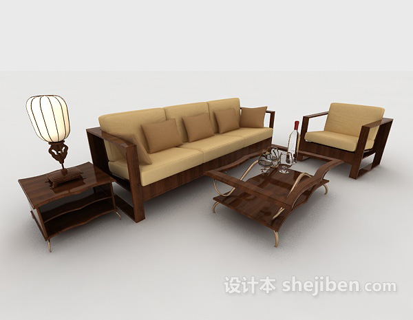 木质简约棕色组合沙发
