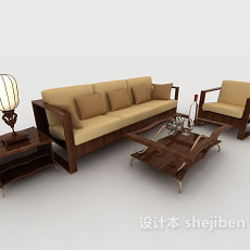 木质简约棕色组合沙发3d模型下载