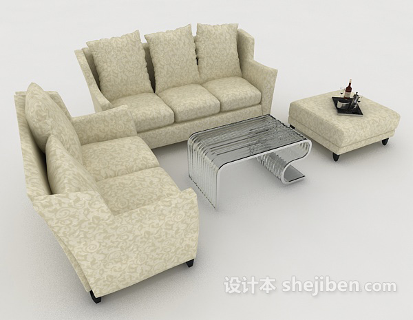 免费浅绿色组合沙发3d模型下载