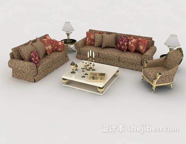 欧式风格欧式家具棕色组合沙发3d模型下载