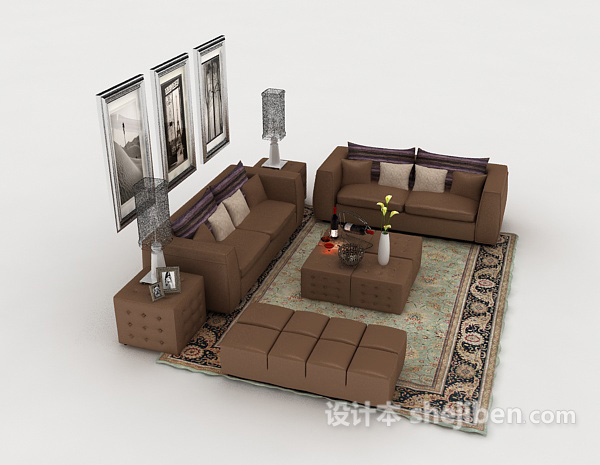 免费家居棕色组合沙发3d模型下载