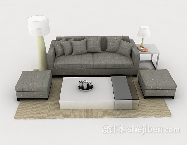 现代风格现代家居灰色休闲组合沙发3d模型下载