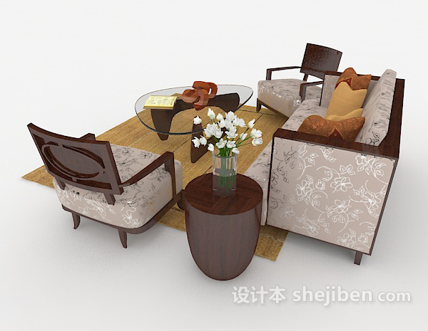 设计本木质家居棕色组合沙发3d模型下载