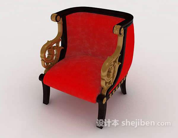 免费中式红色单人沙发3d模型下载