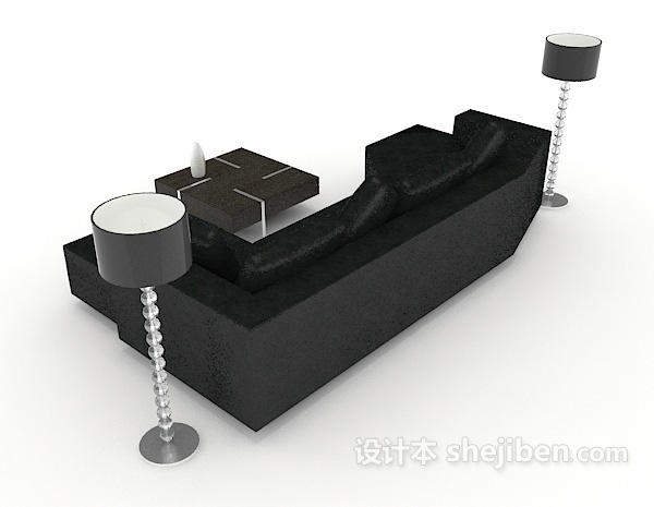 设计本简单黑色商务多人沙发3d模型下载