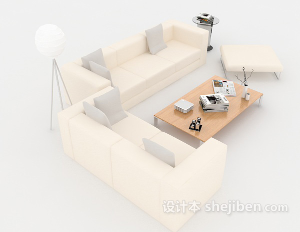 家居简约白色组合沙发3d模型下载