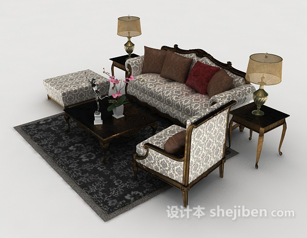 设计本欧式花纹复古组合沙发3d模型下载