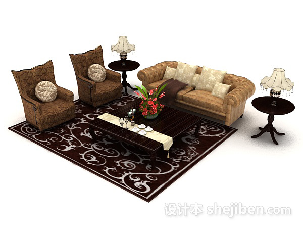 欧式风格欧式高档居家组合沙发3d模型下载