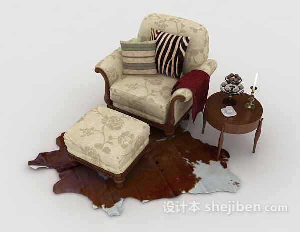 免费欧式复古花纹棕色单人沙发3d模型下载