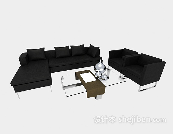 黑色商务组合沙发3d模型下载