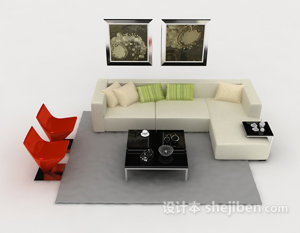 免费现代简约白色多人沙发3d模型下载