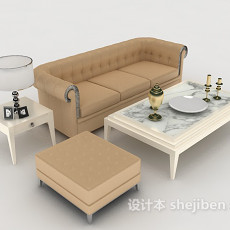 现代家居棕色木质组合沙发3d模型下载