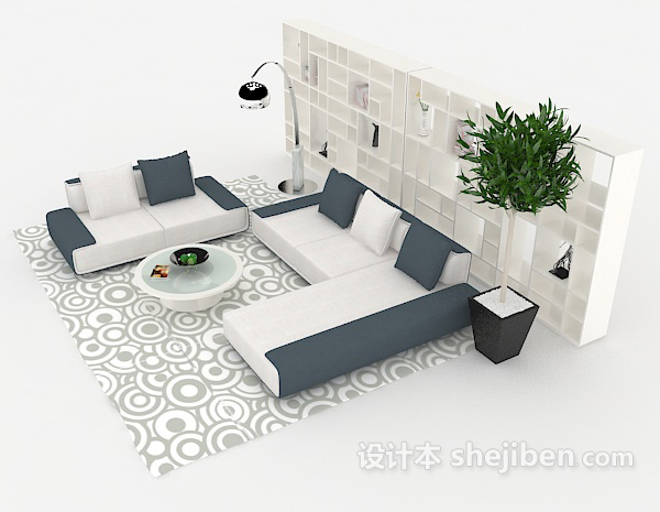 设计本淡雅蓝白组合沙发3d模型下载