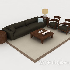 木质简单深灰色组合沙发3d模型下载