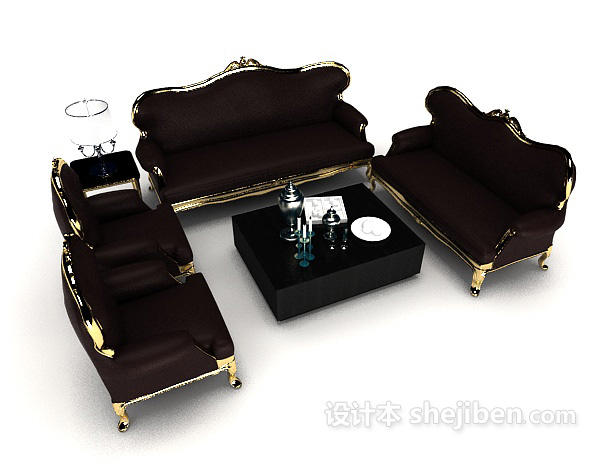 欧式风格欧式复古棕色组合沙发3d模型下载