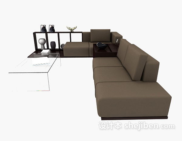 设计本简约棕色休闲组合沙发3d模型下载