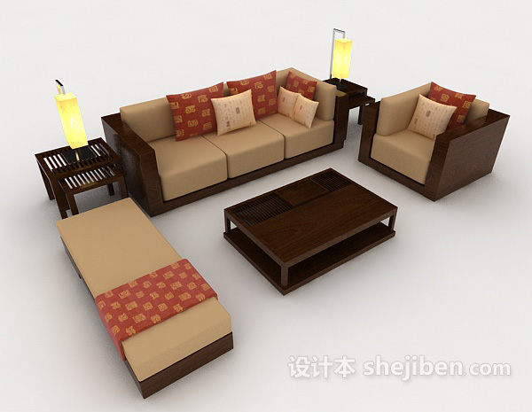 现代简约家居棕色组合沙发3d模型下载