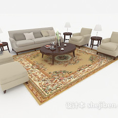 家居木质灰棕色组合沙发3d模型下载