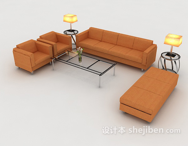 免费商务橙色组合沙发3d模型下载