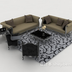 简欧灰色组合沙发3d模型下载