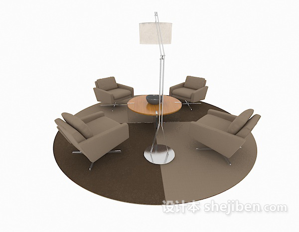 免费现代商务简约棕色组合沙发3d模型下载