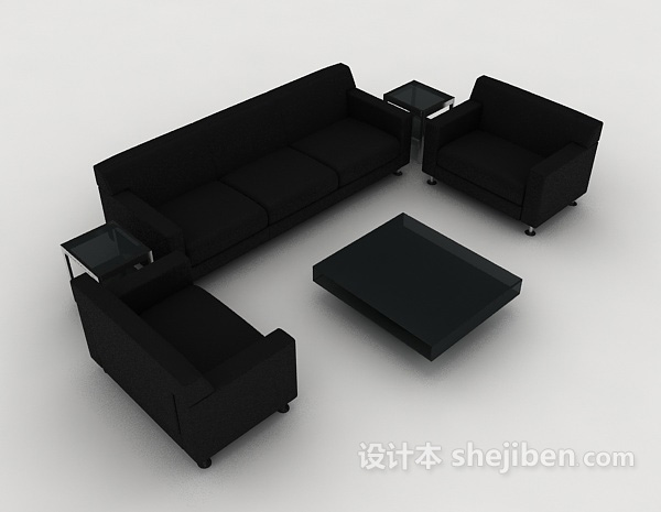 简约商务黑色组合沙发3d模型下载