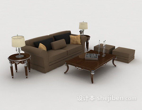 欧式灰棕色组合沙发3d模型下载
